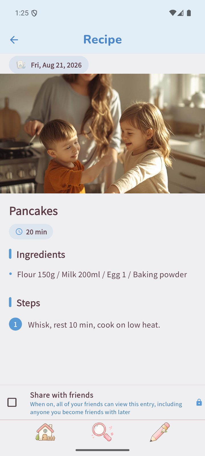 A recipe page showing ingredients, cooking time and steps